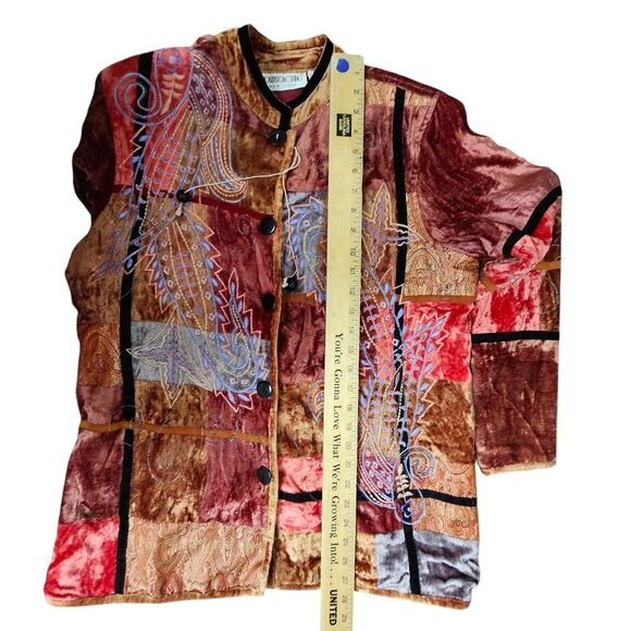 Brownstone Studio Brown Velvet Velour Patchwork Embroidered Blazer Jacket Sz. M - Picture 6 of 7